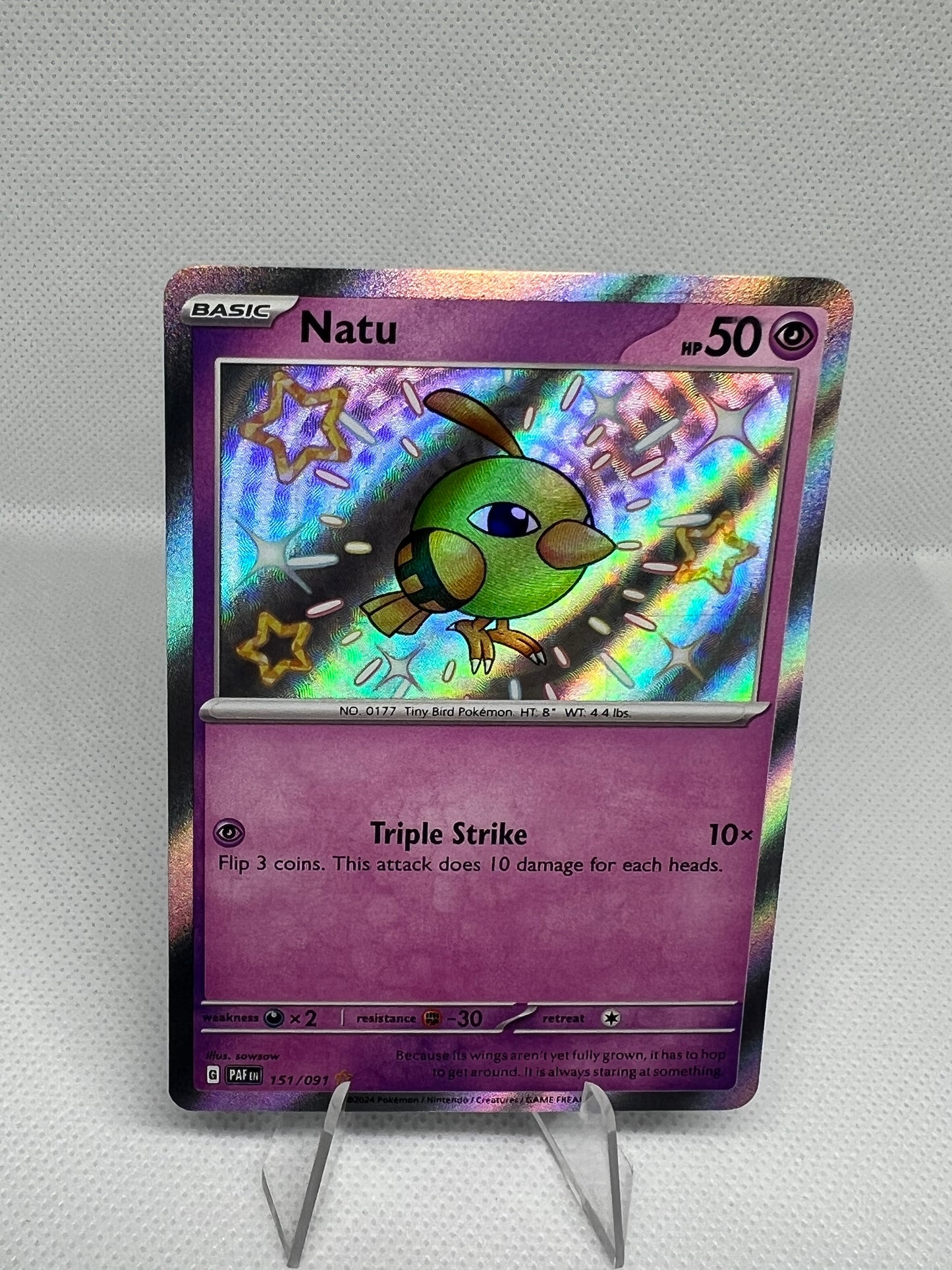 Natu - 151/091 - Shiny Rare Lightly Played Paldean Fates
