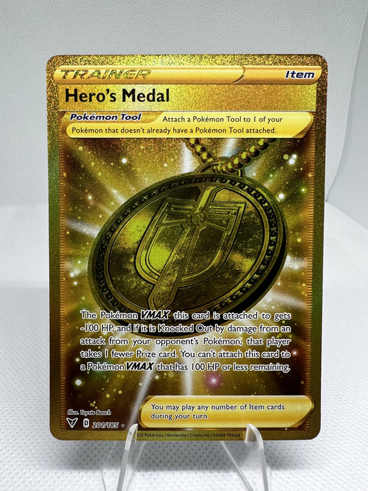 Hero's Medal 201/185 Pokemon TCG Vivid Voltage Gold Secret Rare Pokemon Card