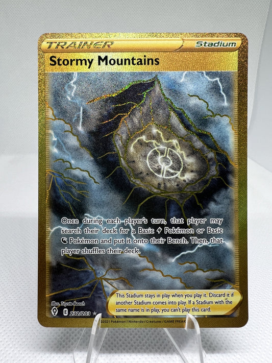 Stormy Mountains - 232/203 - Pokemon TCG Evolving Skies - NM - Gold Secret Rare